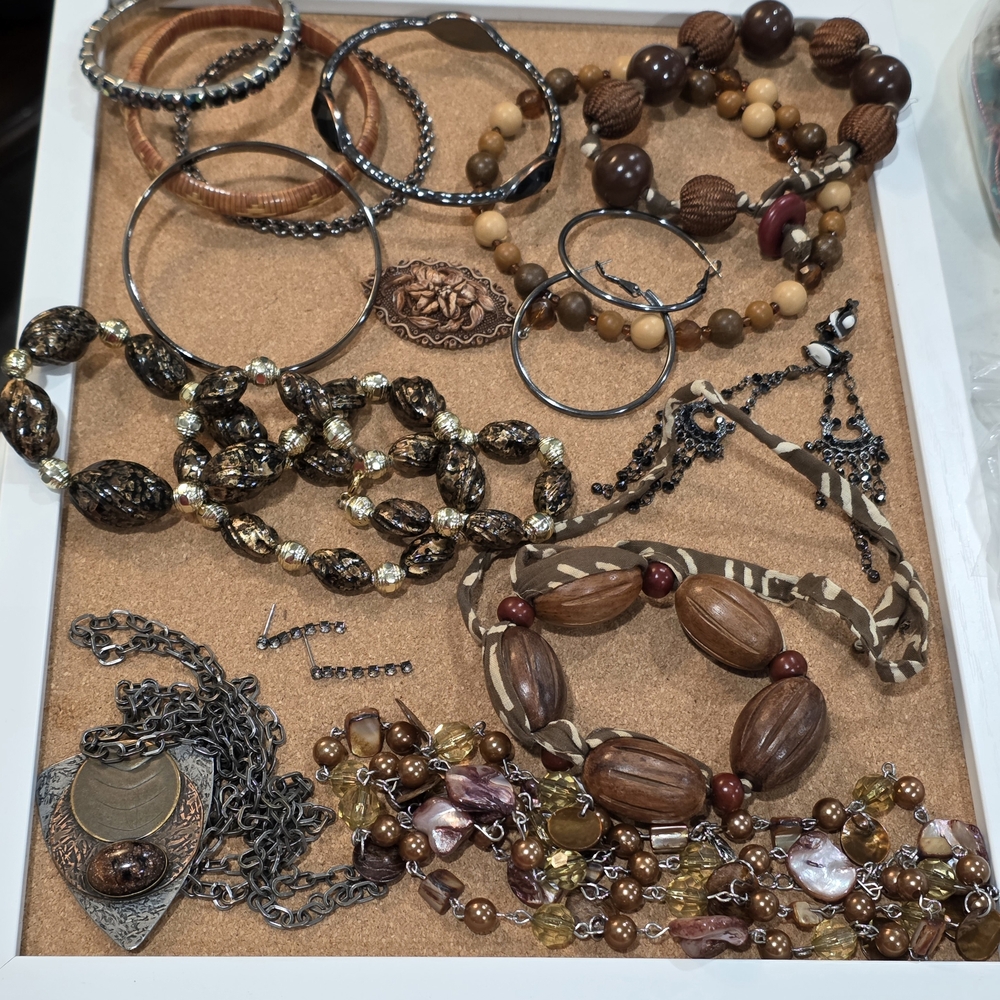 Variety Of Pre-loved, Earth-tone Bracelets, Earrings, And Necklaces